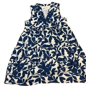 Floral Blue and White Sleeveless V Neck Dress